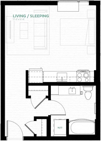 Floor plan for studio, 1 bath, 427 sqft