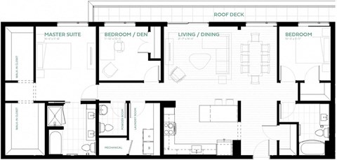 Floor plan for 3 beds, 2 baths, 1539 sqft