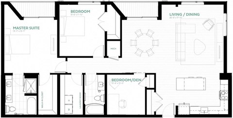 Floor plan for 3 beds, 2 baths, 1570 sqft