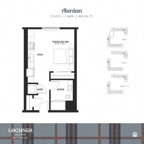 Floor plan for studio, 1 bath, 485 sqft