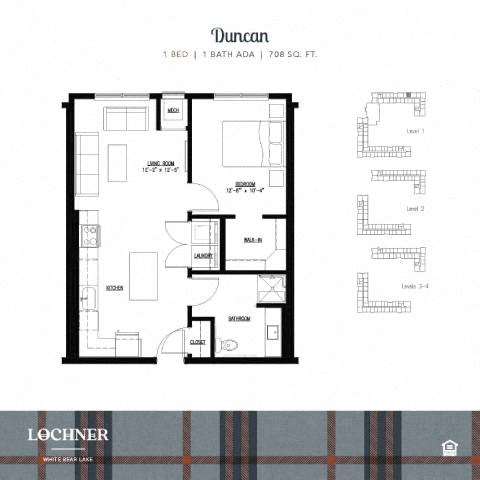Floor plan for 1 bed, 1 bath, 1129 sqft