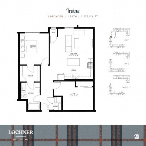 Floor plan for 2 beds, 1 bath, 556 sqft