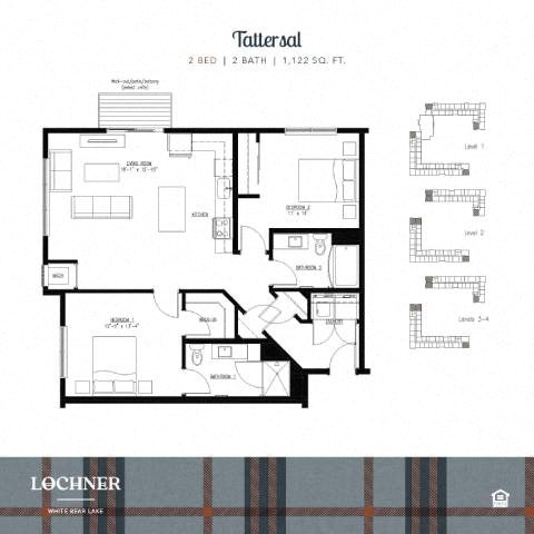 Floor plan for 2 beds, 2 baths, 1122 sqft