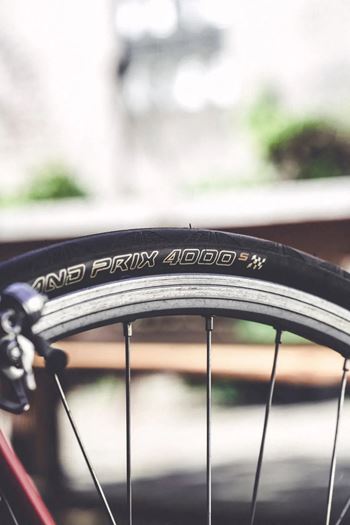 A close up of a bicycle tire