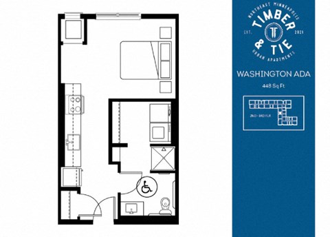 Floor plan for studio, 1 bath, 448 sqft