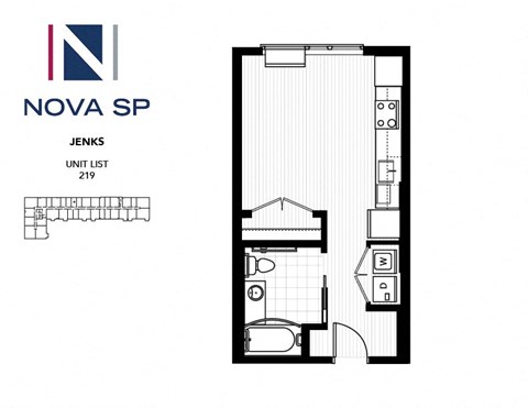 Floor plan for studio, 1 bath, 376 sqft