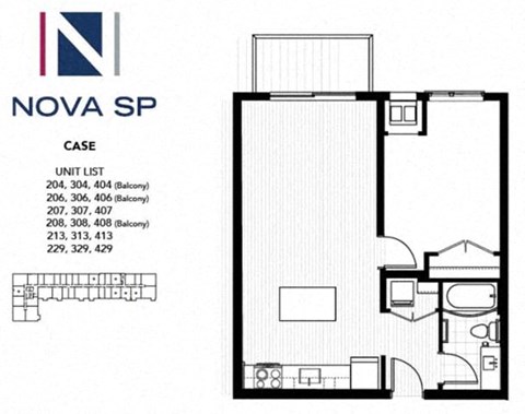 Floor plan for 1 bed, 1 bath, 638 sqft