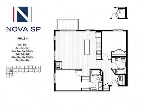 Floor plan for 2 beds, 2 baths, 1027 sqft