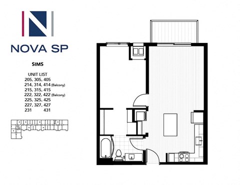 Floor plan for 1 bed, 1 bath, 645 sqft
