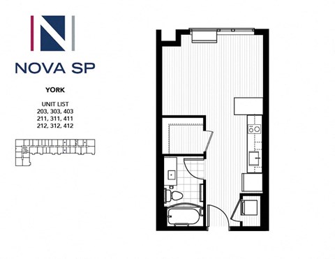 Floor plan for studio, 1 bath, 376 sqft