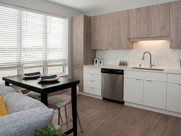 St Louis Park apartment for rent - a kitchen and living room with a table and a sink
