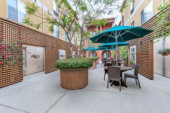A patio with a chairs