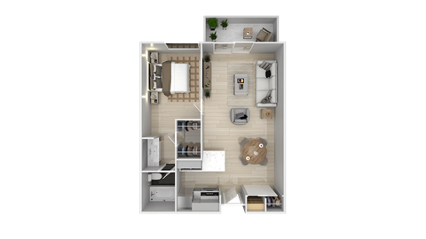 Floor plan for 1 bed, 1 bath, 557 sqft