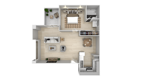 Floor plan for 1 bed, 1 bath, 625 sqft