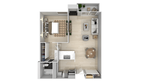Floor plan for 1 bed, 1 bath, 667 sqft