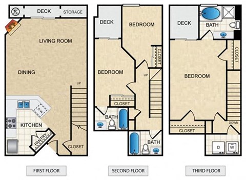 Floor plan for 3 beds, 3 baths, 1550 sqft