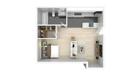 Floor plan for studio, 1 bath, 482 sqft