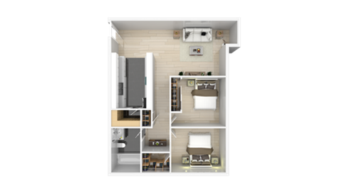 Floor plan for 2 beds, 1 bath, 792 sqft