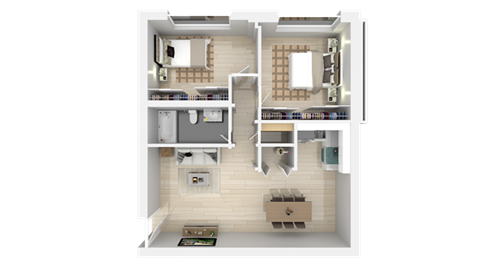 Floor plan for 2 beds, 1 bath, 800 sqft