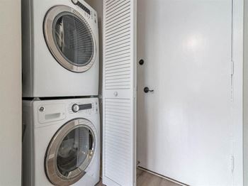A washing machine and a dryer in a closet
