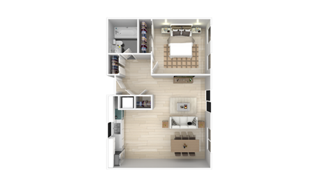 Floor plan for 1 bed, 1 bath, 700 sqft