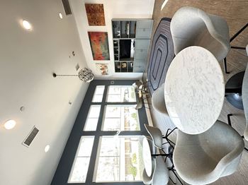 A view of the dining room from the loft