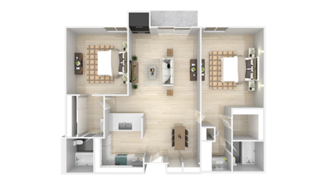 Floor plan for 2 beds, 2 baths, 996 sqft