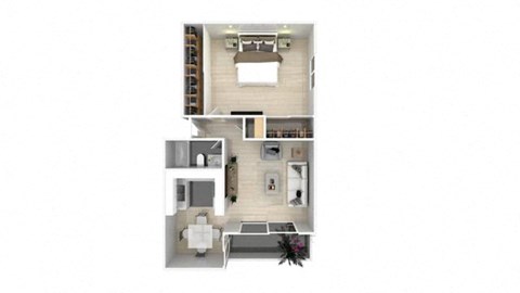 Floor plan for 1 bed, 1 bath, 700 sqft