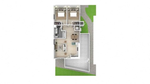 Floor plan for 2 beds, 1 bath, 737 sqft