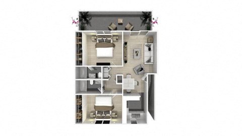 Floor plan for 2 beds, 2 baths, 1100 sqft