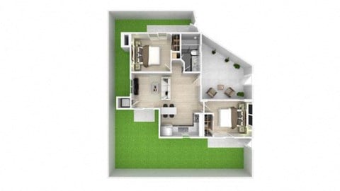 Floor plan for 2 beds, 1 bath, 620 sqft