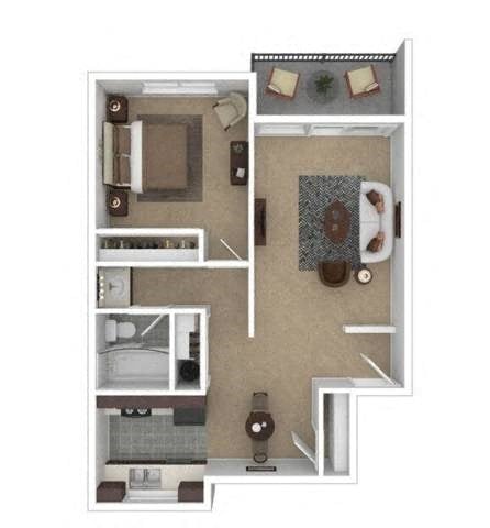 Floor plan for 1 bed, 1 bath, 636 sqft