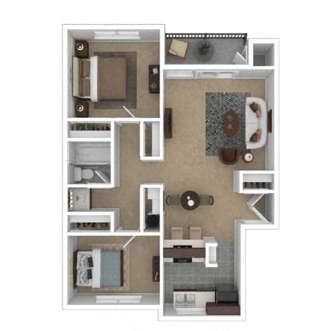 Floor plan for 2 beds, 1 bath, 829 sqft