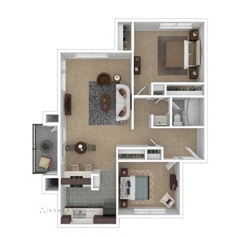 Floor plan for 2 beds, 1 bath, 865 sqft