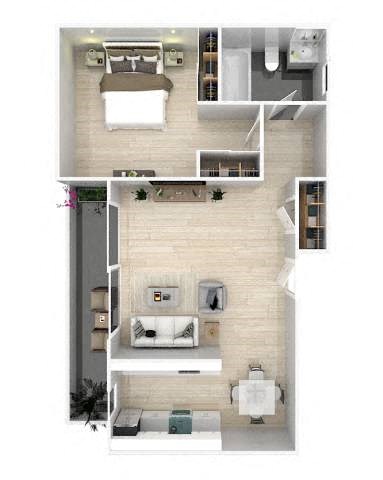 Floor plan for 1 bed, 1 bath, 850 sqft