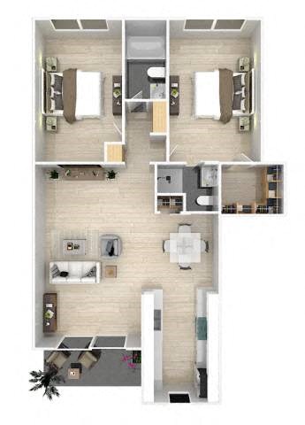 Floor plan for 2 beds, 2 baths, 1200 sqft