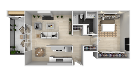 Floor plan for 1 bed, 1 bath, 825 sqft