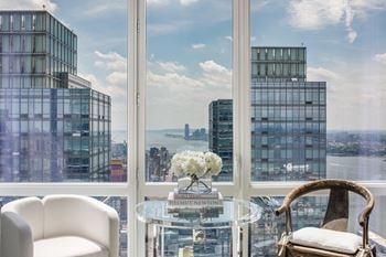 A view of a cityscape from a high-rise building.