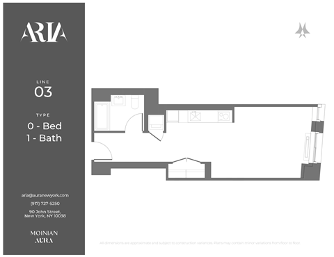 Floor plan for studio, 1 bath, 648 sqft