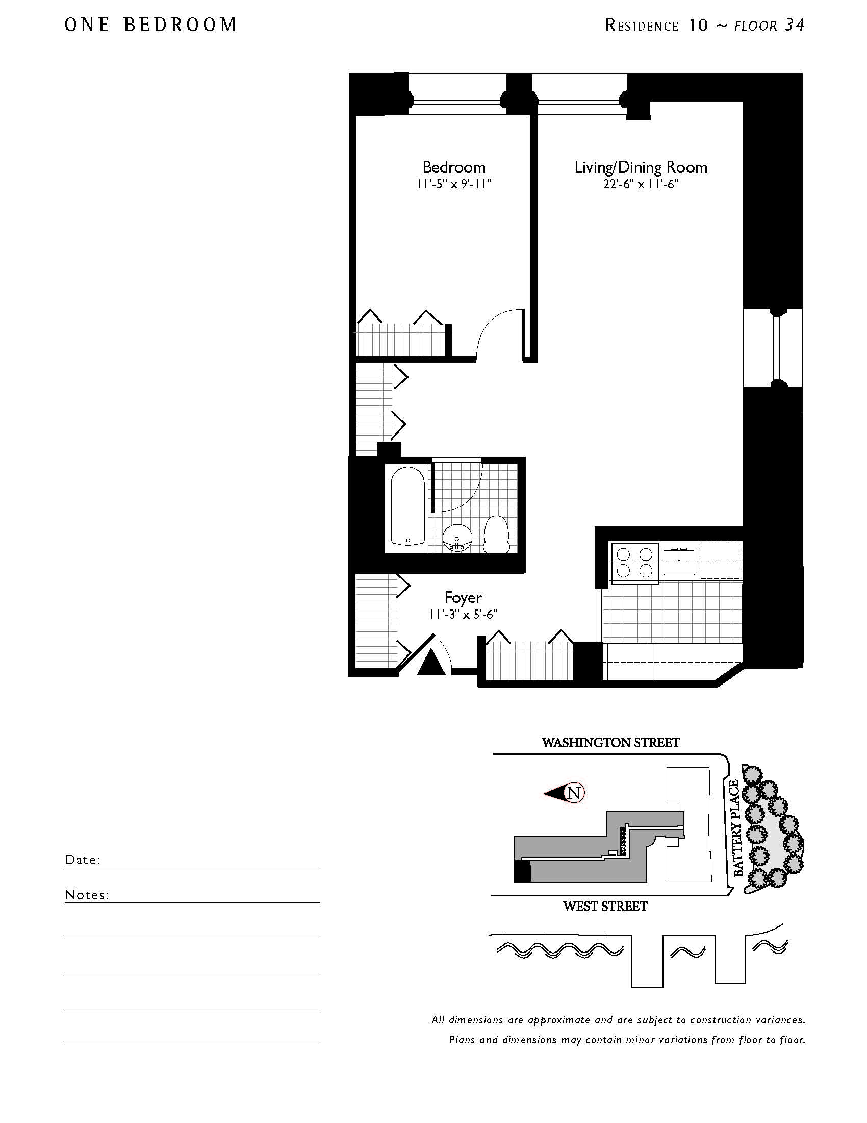Floor plan for 1 bed, 1 bath, 829 sqft