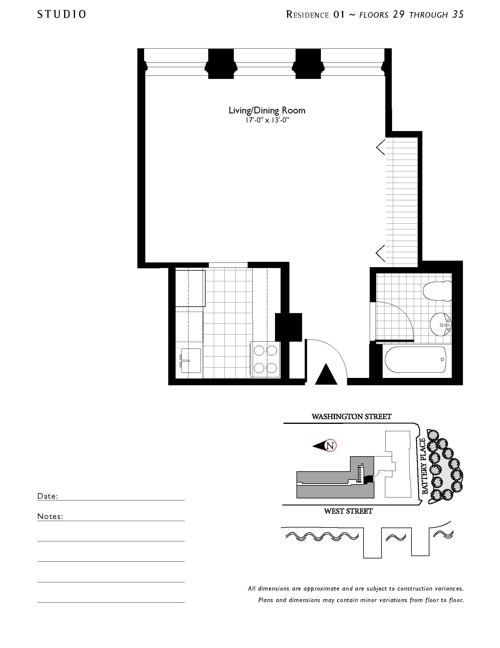 Floor plan for studio, 1 bath, 743 sqft