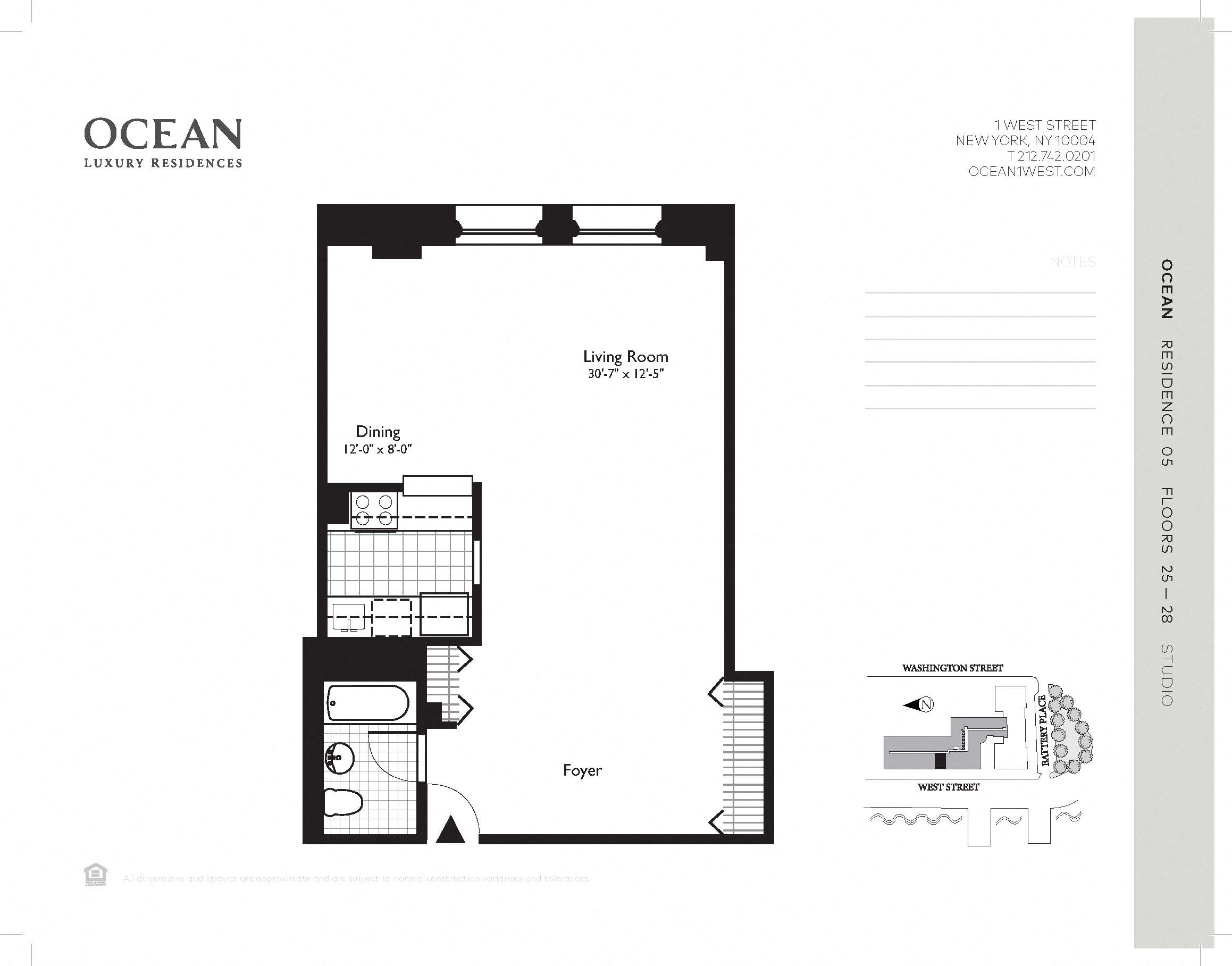 Floor plan for studio, 1 bath, 608 sqft