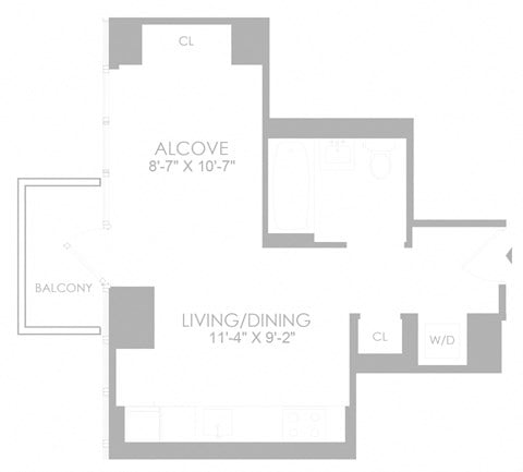Floor plan for studio, 1 bath, 418 sqft