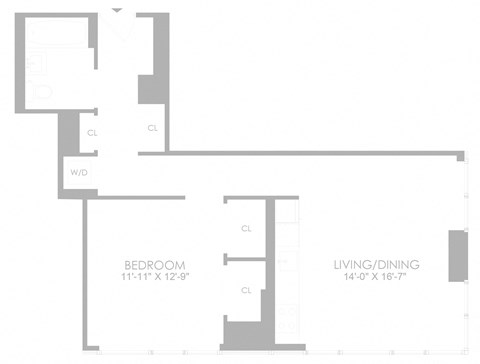 Floor plan for 1 bed, 1 bath, 748 sqft
