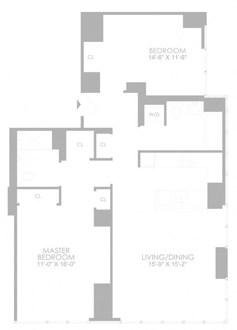 Floor plan for 2 beds, 2 baths, 1161 sqft
