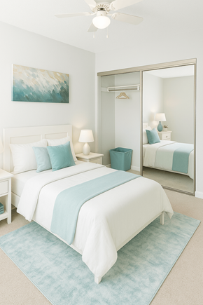 Concord apartment for rent - A bedroom with a large bed and a mirror.