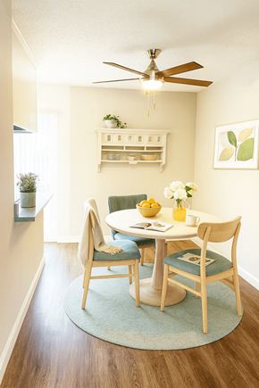 Concord apartment for rent - A dining room with a table set for two.