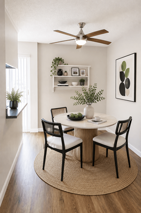 Concord apartment for rent - A dining room with a round table and chairs.