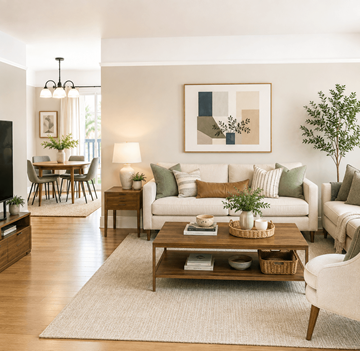 Pleasant Hill apartment for rent - A living room with a white couch, a coffee table, and a painting on the wall.