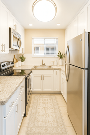 San Jose apartment for rent - A kitchen with a refrigerator on the right side.